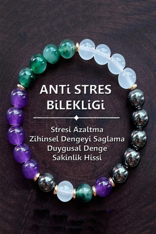Sertifikalı Doğal Taş Anti Stres Bilekliği 8 Mm ( Ametist - Akik - Opal - Hematit )