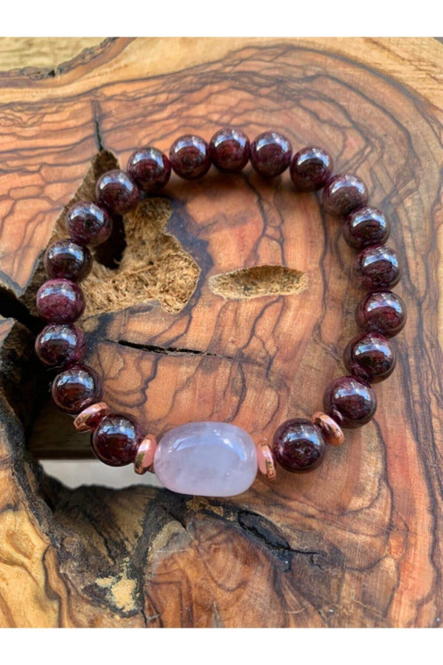 Sertifikalı Lal(Kırmızı Garnet) Ve Pembe Kuvars Bileklik