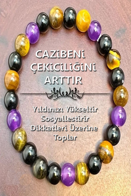 Sertifikalı Doğal Taş Cazibe Bilekliği 8 Mm ( Kaplan Gözü - Ametist - Oniks )