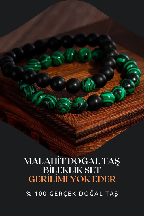 Malakit Doğal Taş Bileklik Set 8 Mm ( Gerilimi Yok Eder )