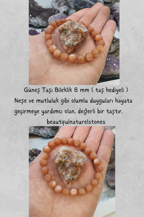 Sertifikalı Güneş Doğal Taş Bileklik 8 Mm ( Aa Kalite ) ( Neşe Ve Mutluluk )