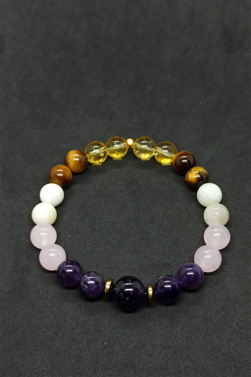 Sertifikalı Ametsit Sitrin Pembe Kuvars Ay Taşı Kaplan Gözü Doğal Taş Bileklik