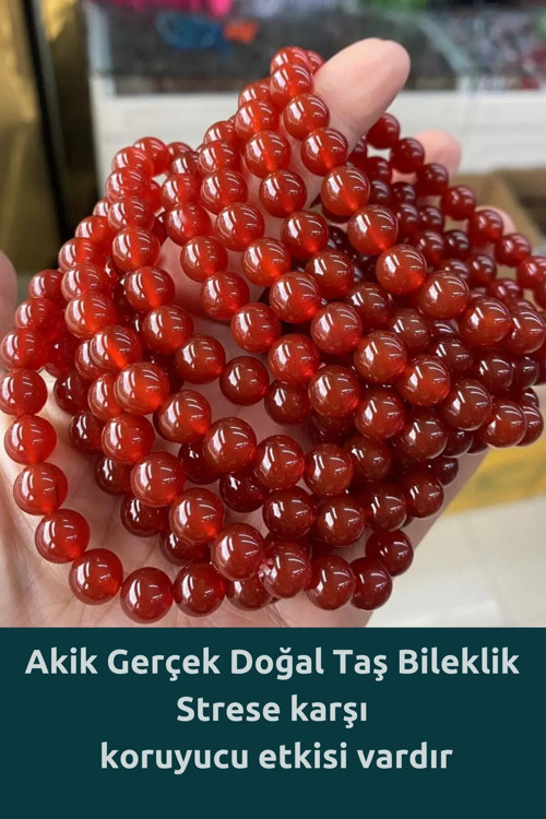 Akik Gerçek Doğal Taş Bileklik ( Strese Karşı Koruyucu Etkisi Vardır ) 8 Mm