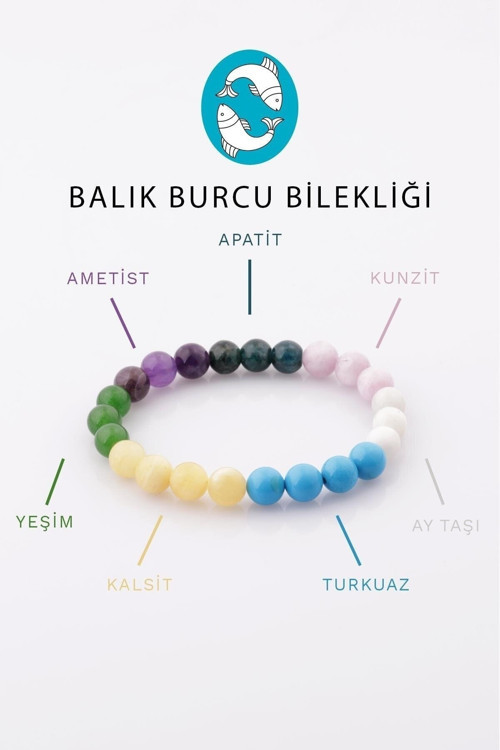 Sertifikalı Balık Burcu Doğal Taş Bileklik 8 Mm Küre Kesim - Burç Bilekliği