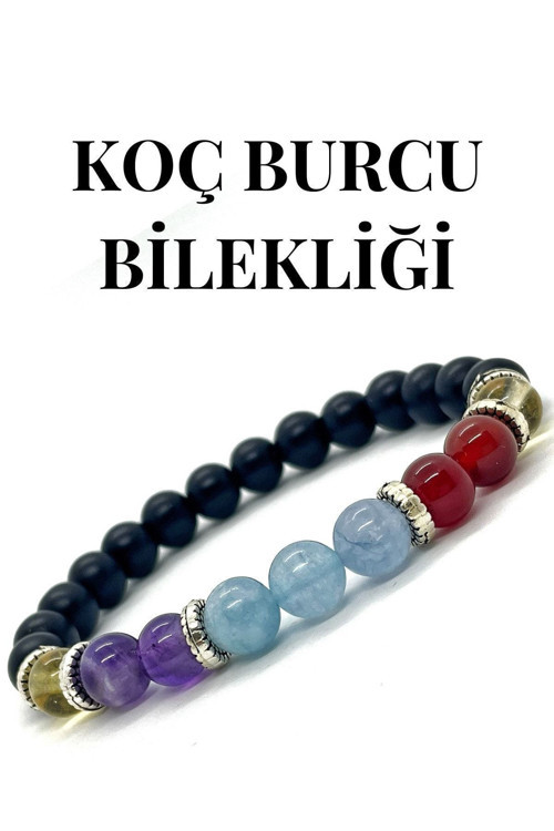Doğaltaş - Koç Burcu Bileklik - Akuamarin - Ametist - Akik - Sitrin - Doğaltaş Bileklik - Unisex