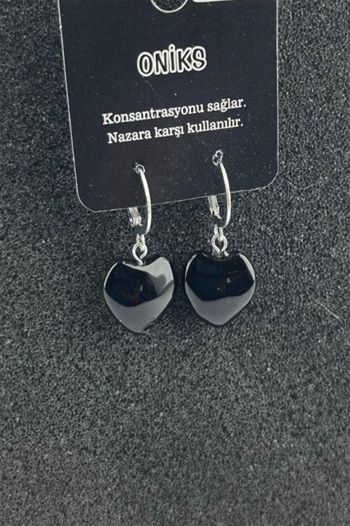 Sertifikalı Doğal Taş Kalp Küpe