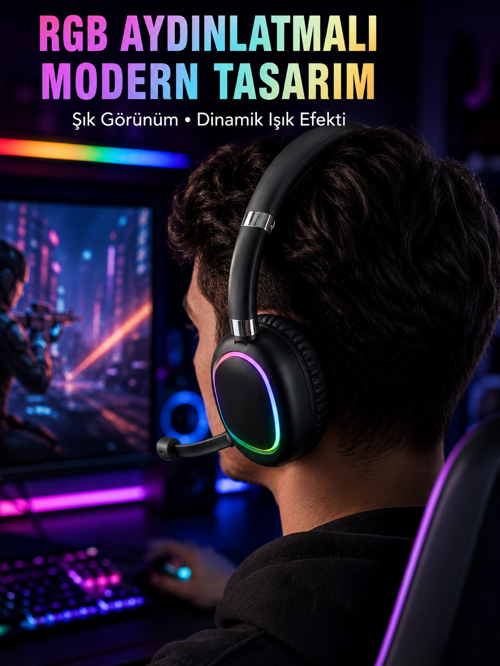 Rgb Işıklı Mikrofonlu Uzun Süreli Kullanım Şarjlı