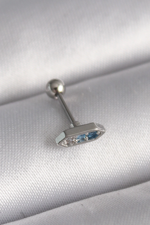 316L Çelik Gümüş Renk Zirkon Taşlı Tragus Piercing