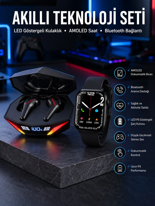 İkili Set Dev Ucuz Ucuz Akıllı Saat Gürültü Önleyici Uzun Pil Ömrü
