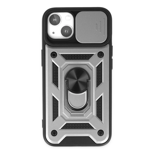 İphone 14 Kılıf Pars Lens Yüzüklü Silikon - Gümüş