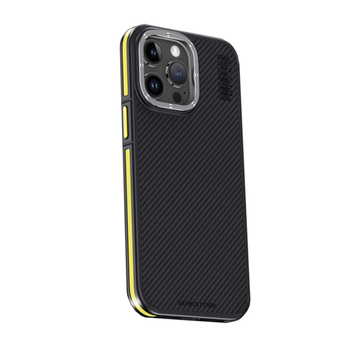İphone 15 Pro Max Kılıf Aramid 600D Kevlar Karbon Fiber Magsafe Kapak - Sarı