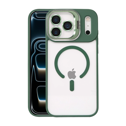 İphone 17 Pro Remim Lensli Magsafe Standlı Kapak - Koyu Yeşil