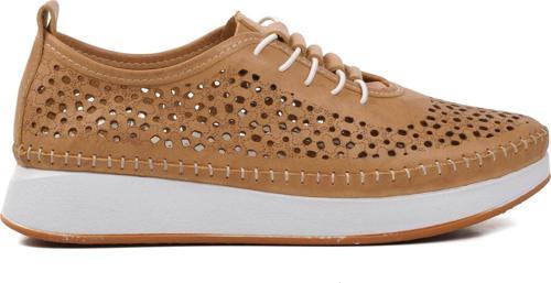 24077-L Bej Hakiki Deri Kadın Günlük Ayakkabı