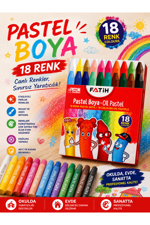 18 Renk Pastel Boya Seti Canlı Renkler Okul Ve Sanat İçin