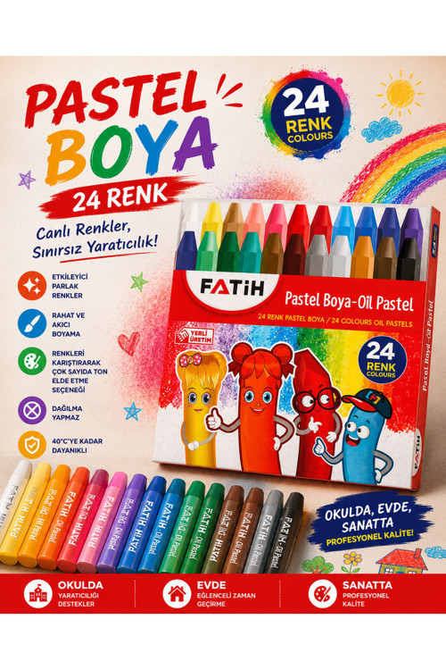 24 Renk Yumuşak Dokulu Pastel Boya Seti Dağılma Yapmaz Canlı Renkler