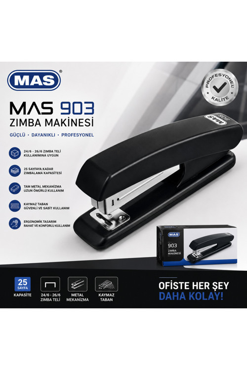 Zımba Makinesi Siyah 24/6 26/6 Uyumlu Metal Mekanizmalı Ofis Tipi Zımba