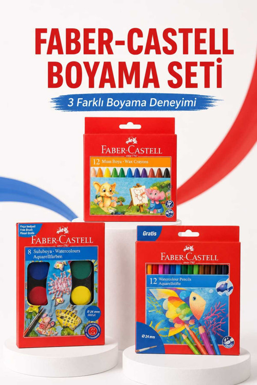 Okul Boya Seti Anaokulu, İlk Okul Ve Okula Başlangıç Seti 3'Lü - 8'Li Suluboya, 12'Li Mum Boya, 12'Li Suluboya Kalemi Resim Set