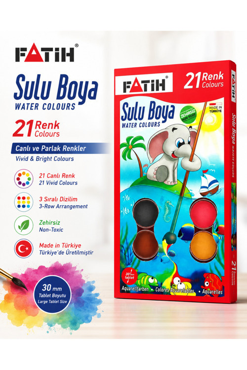 21 Renk Sulu Boya Seti – 3 Sıralı, Canlı Renkler, Zehirsiz, Çocuklar İçin Okul Ve Hobi Boyası