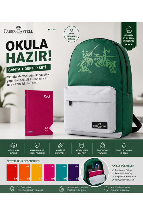 Suya Dayanıklı Okul Sırt Çantası + A4 Cool Defter Hediyeli | Hafif Ve Dayanıklı Öğrenci Çantası