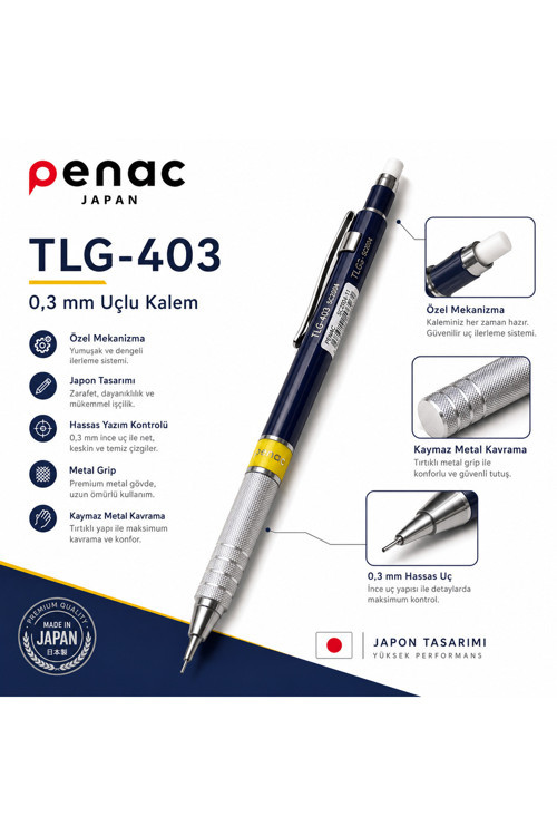 Tlg-403 Profesyonel Teknik Çizim Kalemi Metal Gövde Versatil Mekanik Uçlu Kalem Lacivert 0.3 Mm