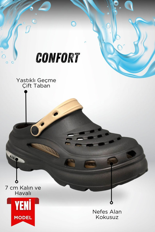 Yüksek Çift Taban Taşlı Deniz Havuz Sabo Doktor Hemşire Hastane Comfort Günlük Kadın Terlik Siyah Vizon