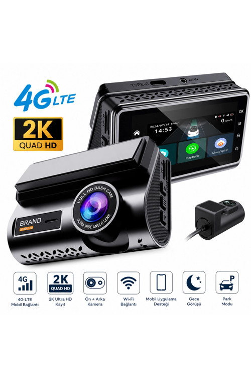 Harvox 2K Max Akıllı Araç Kamerası Ön 2K Arka Full HD Sim Kartlı 4G Bağlantılı Çift Yönlü Ses G-Sens