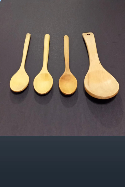 4 Parça Doğal Bambu Mutfak Servis ve Pişirme Seti (Tahta Kaşık)