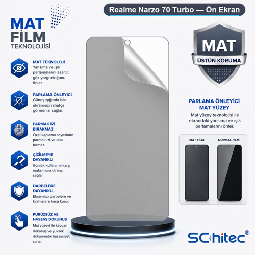 Realme Narzo 70 Turbo Uyumlu Ön Yüzey Mat Hidrojel Ekran Koruyucu