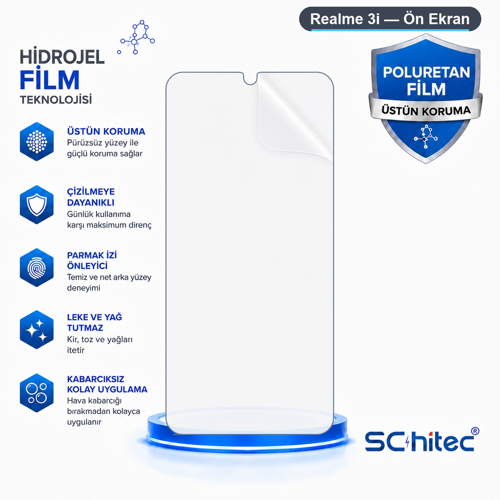 Realme 3i Uyumlu Ön Yüzey Nano Şeffaf Hidrojel Ekran Koruyucu