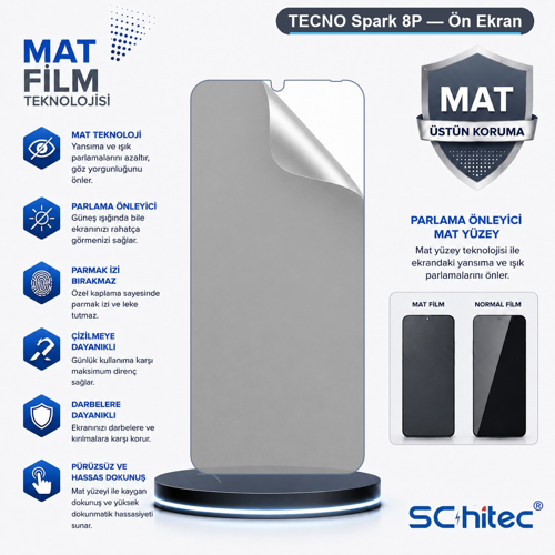 TECNO Spark 8P Uyumlu Ön Yüzey Mat Hidrojel Ekran Koruyucu