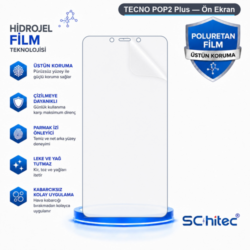 TECNO POP2 Plus Uyumlu Ön Yüzey Nano Şeffaf Hidrojel Ekran Koruyucu