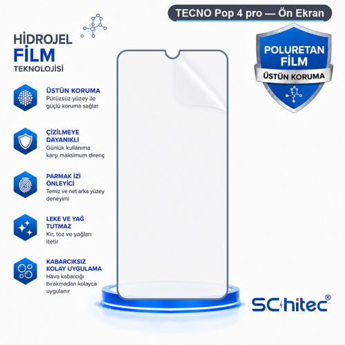 TECNO Pop 4 pro Uyumlu Ön Yüzey Nano Şeffaf Hidrojel Ekran Koruyucu