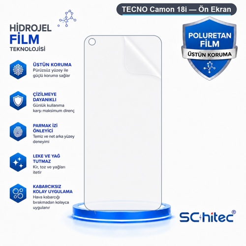 TECNO Camon 18i Uyumlu Ön Yüzey Nano Şeffaf Hidrojel Ekran Koruyucu