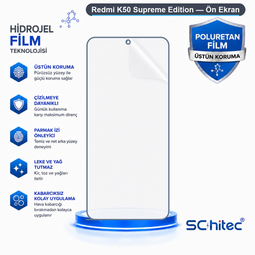 Redmi K50 Supreme Edition Uyumlu Ön Yüzey Nano Şeffaf Hidrojel Ekran Koruyucu