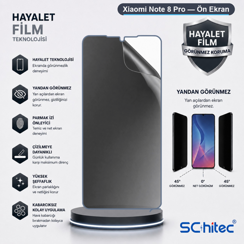 Xiaomi Note 8 Pro Uyumlu Ön Yüzey Hayalet Privacy Hidrojel Ekran Koruyucu