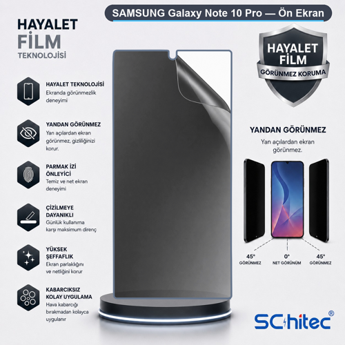 SAMSUNG Galaxy Note 10 Pro Uyumlu Ön Yüzey Hayalet Privacy Hidrojel Ekran Koruyucu