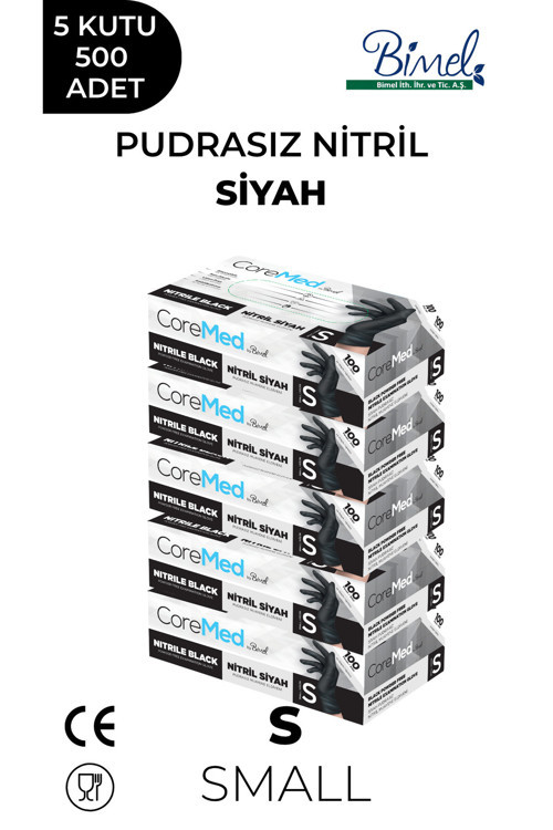 Nitril Siyah Pudrasız Muayene Eldiveni S - 5 Paket 100 lü
