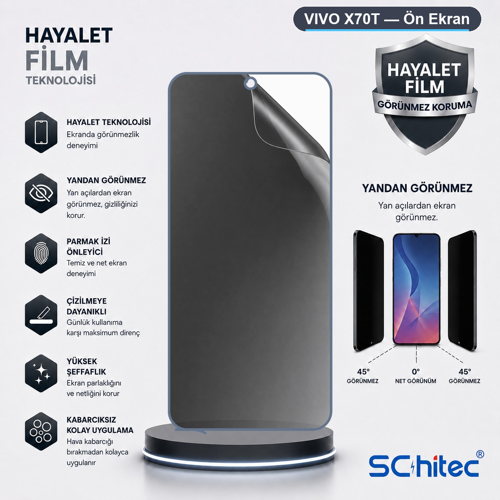 VIVO X70T Uyumlu Ön Yüzey Hayalet Privacy Hidrojel Ekran Koruyucu