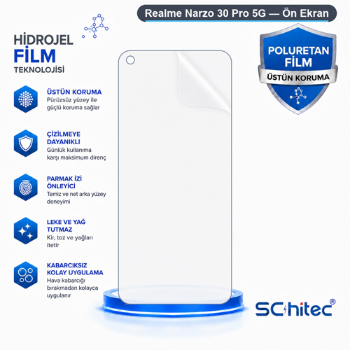 Realme Narzo 30 Pro 5G Uyumlu Ön Yüzey Nano Şeffaf Hidrojel Ekran Koruyucu