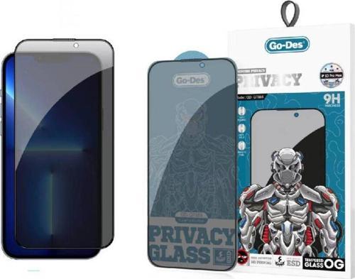 İphone 13 Pro Max Uyumlu Hayalet Ekran Koruyucu Go Des 9D Full Cover Privacy Temperli Cam Koruyucu