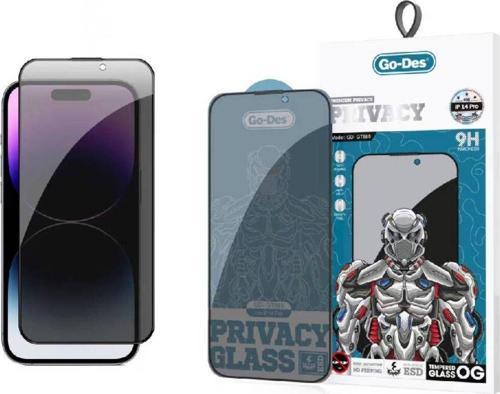 İphone 14 Pro Max Uyumlu Hayalet Ekran Koruyucu Go Des 9D Full Cover Privacy Temperli Cam Koruyucu