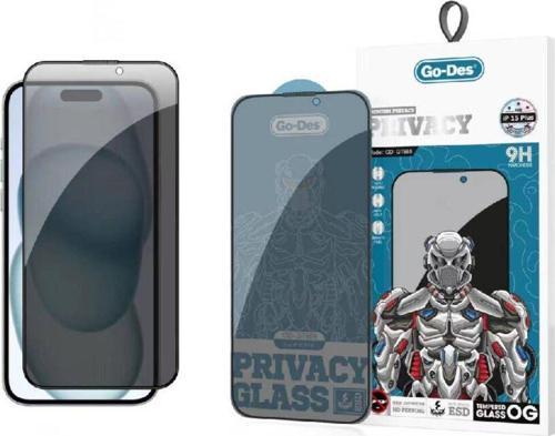 İphone 15 Plus Uyumlu Hayalet Ekran Koruyucu Go Des 9D Full Cover Privacy Temperli Cam Koruyucu