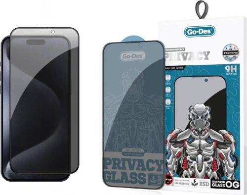 İphone 15 Pro Max Uyumlu Hayalet Ekran Koruyucu Go Des 9D Full Cover Privacy Temperli Cam Koruyucu
