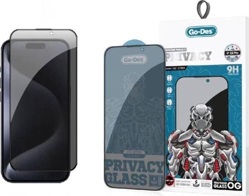 İphone 15 Pro Uyumlu Hayalet Ekran Koruyucu Go Des 9D Full Cover Privacy Temperli Cam Koruyucu