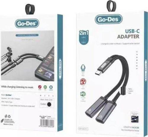 Type-C Şarj Ve Ses Dönüştürücü Go Des Gd-Uc311 Type-C 2İn1 Kablo Siyah