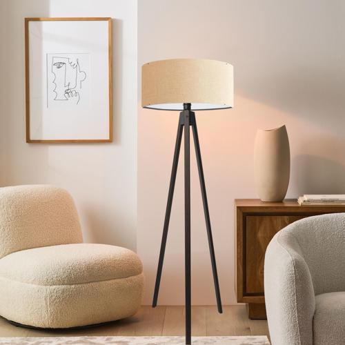 Kumaş Başlık Koyu Venge Ayaklı Tripod Lambader Çöl Beji