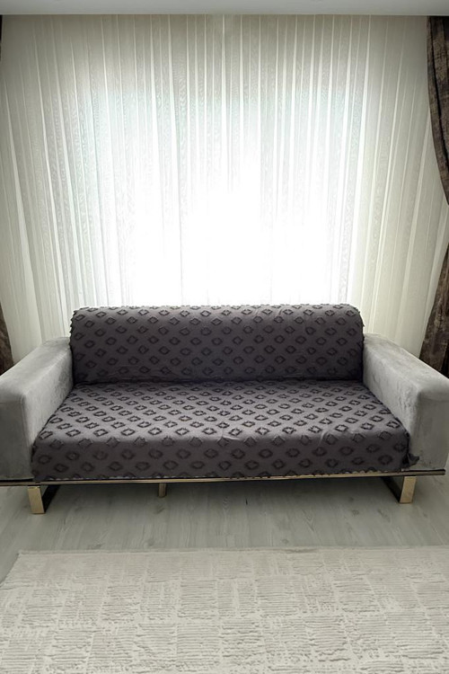 Fitilli Pondü 170x210 cm Kaymaz Taban Koltuk Örtüsü Antrasit