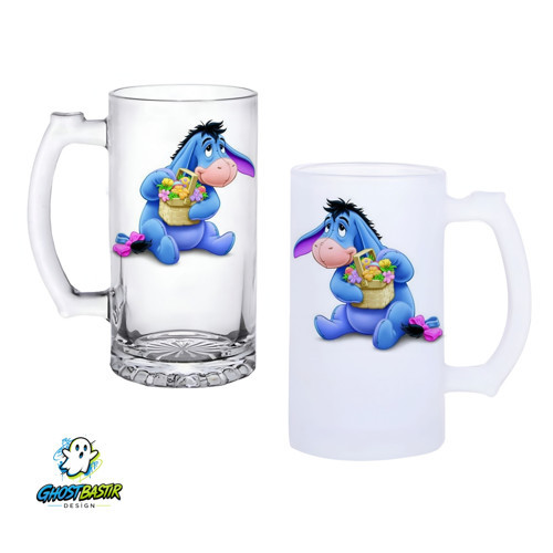 Eeyore Kulplu Bira Bardağı Buzlu veya Şeffaf Seçenekli 0287
