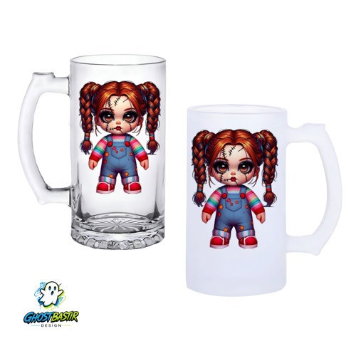 Bayan Chucky Kulplu Bira Bardağı Buzlu veya Şeffaf Seçenekli 0274
