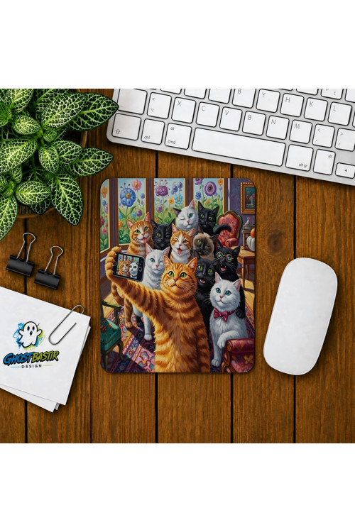 Kedilerin Selfiesi Baskılı Oyuncu Mousepad 0122
